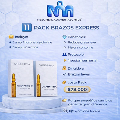 1️⃣1️⃣ PACK BRAZOS EXPRESS ( • 5 amp Phosphatidylcholine • 5 amp L-Carnitina ) SKINDERMA 