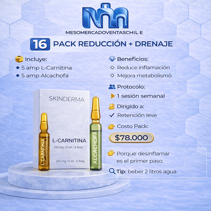 1️⃣6️⃣ PACK REDUCCIÓN + DRENAJE 📦 Incluye: • 5 amp L-Carnitina • 5 amp Alcachofa skinderma 1