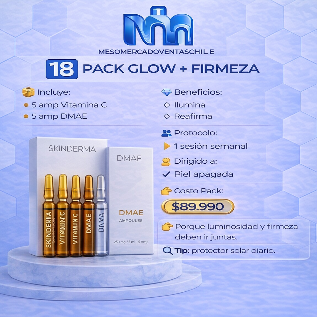 1️⃣8️⃣ PACK GLOW + FIRMEZA ( 5 amp Vitamina C SKINDERMA • 5 amp DMAE SKINDERMA ) 1