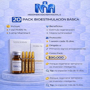 2️⃣0️⃣ PACK BIOESTIMULACIÓN BÁSICA ( 1 vial PDRN 1% 5ml • 5 amp Vitamina C 5ml  )
