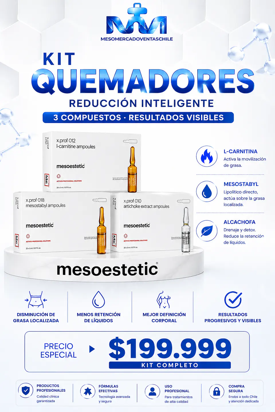 KIT 30 AMP QUEMADORES MESOSTABYL-LCARNITINA-ALCACHOFA MESOESTETIC  1