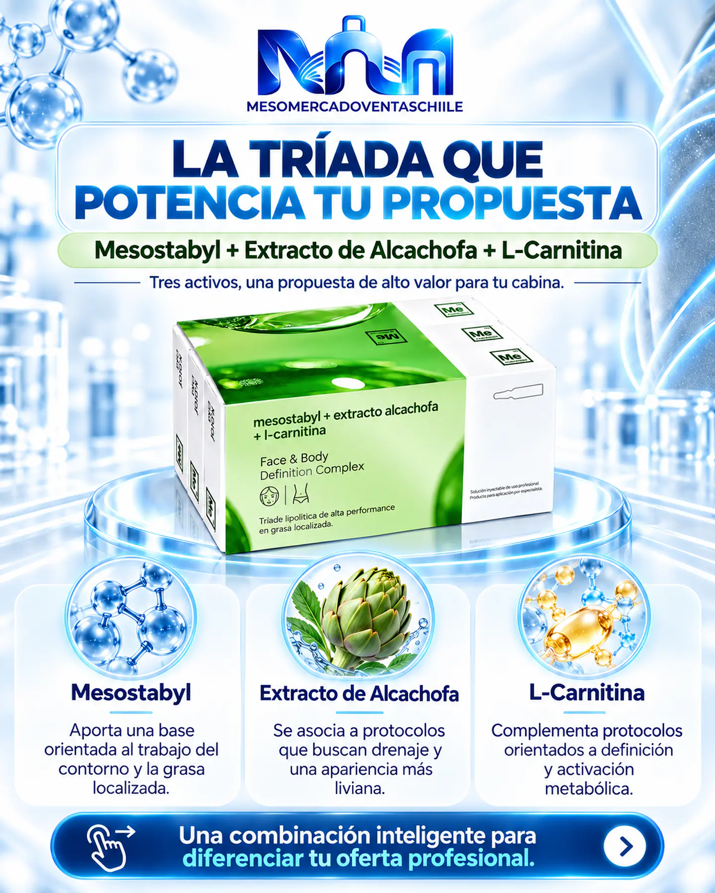 TRÍADA MAESTRA REDUCTORA 3 activos ( 30 ampollas ) mesostabyl ,alcachofa,lcarnitina 3