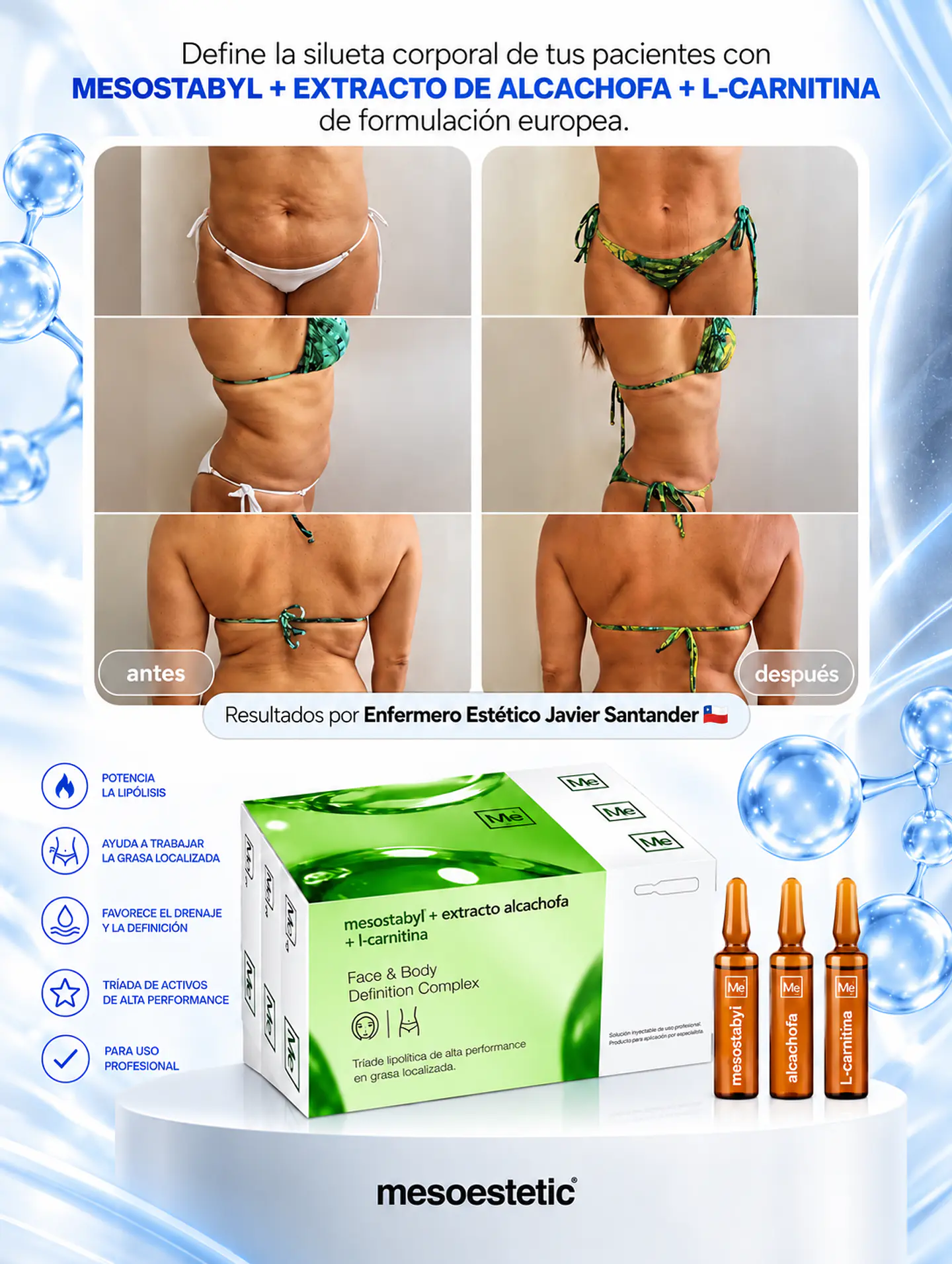 TRÍADA MAESTRA REDUCTORA 3 activos ( 30 ampollas ) mesostabyl ,alcachofa,lcarnitina 8
