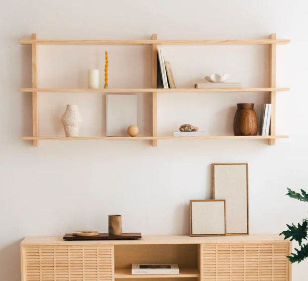 Estante flotante de madera maciza, Estante de pared hecho a mano