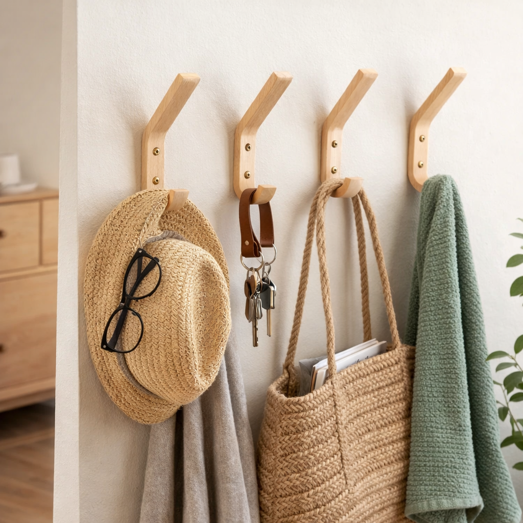 Set de perchas de madera natural