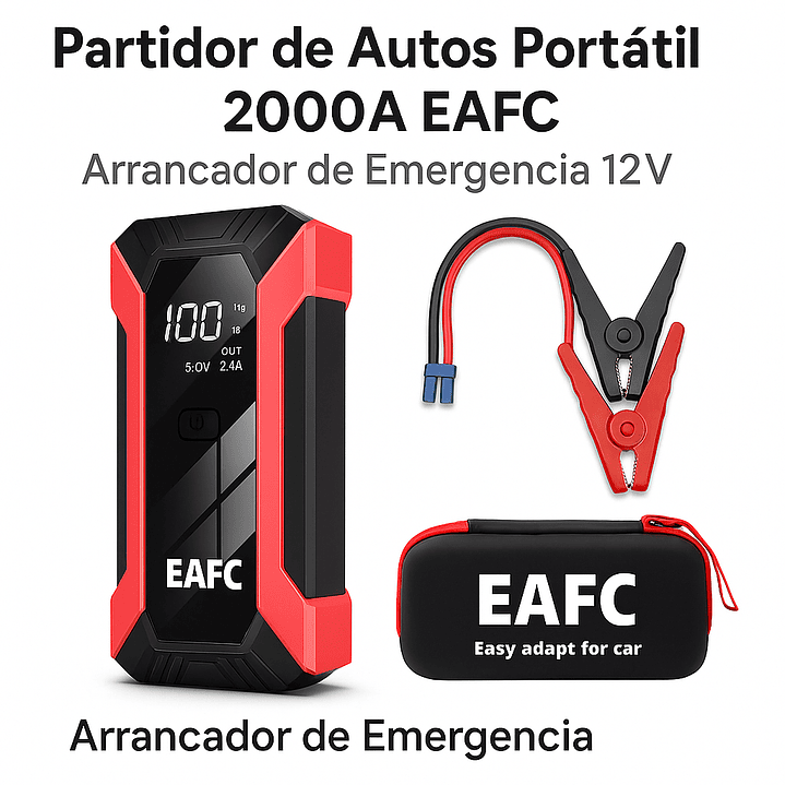 Partidor de Autos Portátil 2000A EAFC – Arrancador de Emergencia 12V 1