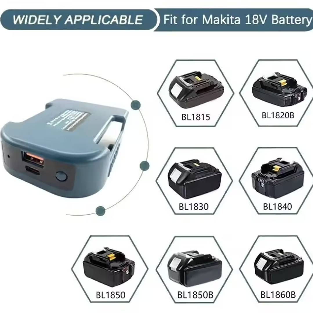 Adaptador USB y USB-C para Batería Makita 18V – Power Bank Portátil 18W 4