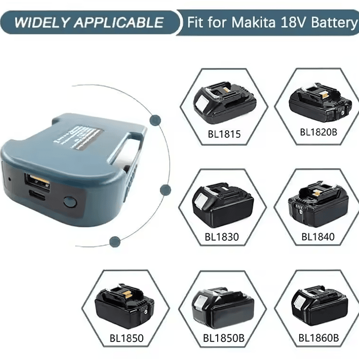 Adaptador USB y USB-C para Batería Makita 18V – Power Bank Portátil 18W 4