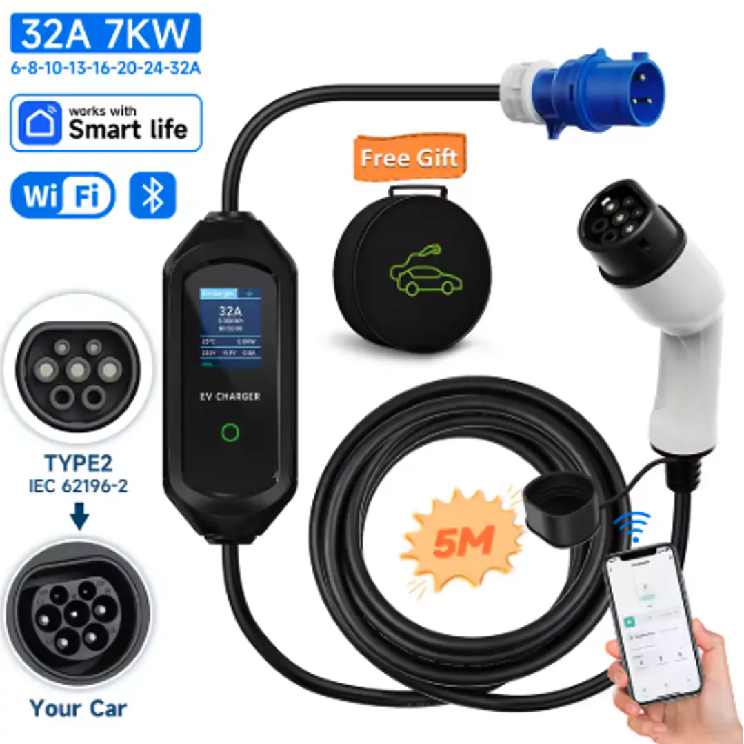 Cargador Rápido Auto Eléctrico Tipo 2 – 32A / 7.2kW WiFi SmartLife con Tablero y protecciones 1