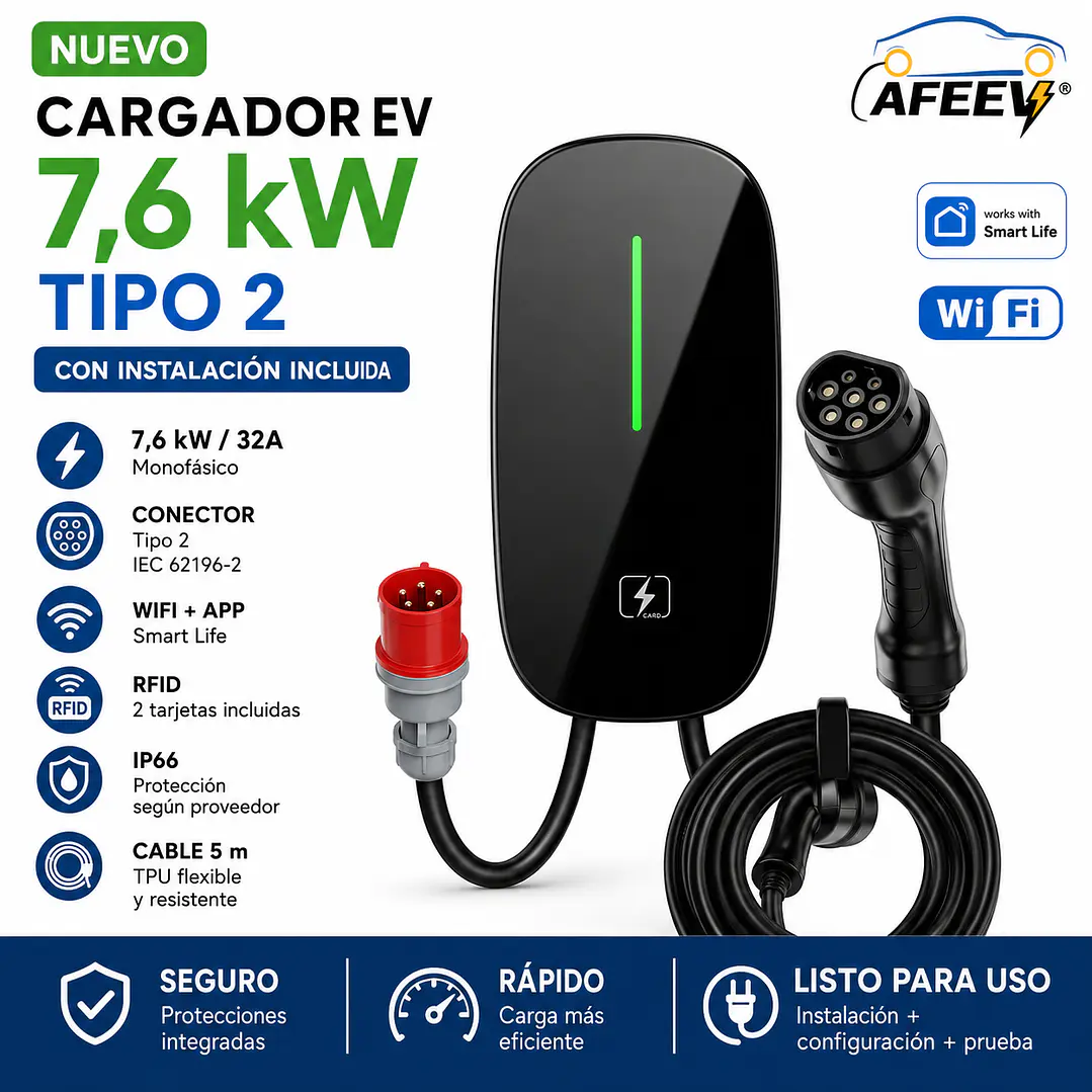 Cargador Wallbox Rápido Auto Eléctrico 7,6kW Tipo 2 WiFi SmartLife - Con Instalacion 1