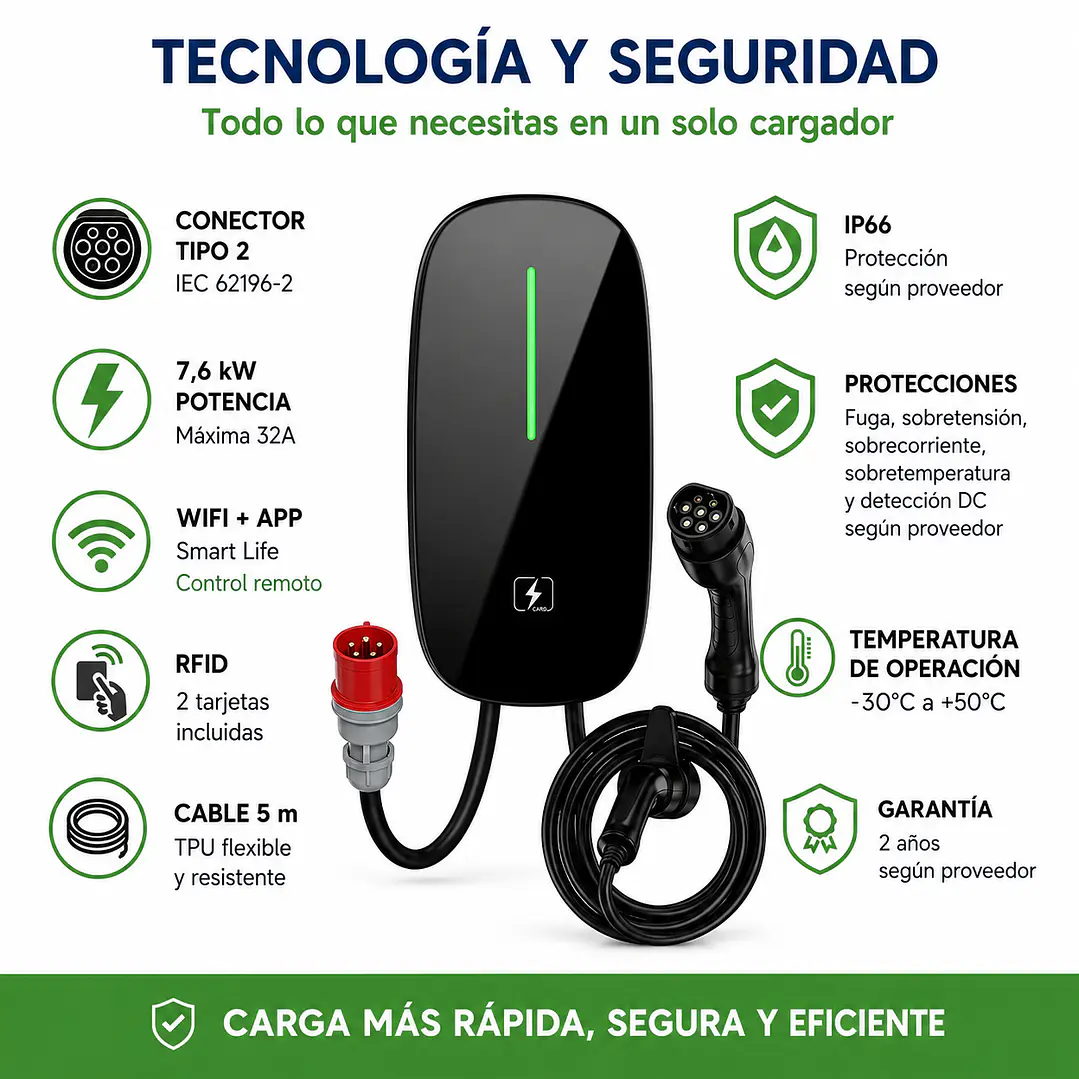 Cargador Wallbox Rápido Auto Eléctrico 7,6kW Tipo 2 WiFi SmartLife - Con Instalacion 5