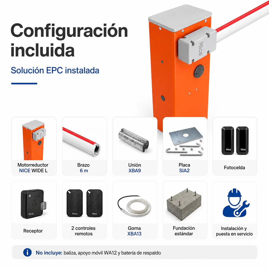 Barrera Vehicular Automática NICE WIDE L 6M con Instalación 2