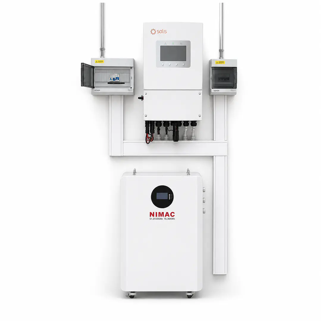 Sistema Solar Híbrido Premium 10kW, con 12 paneles bifaciales 620W y batería LiFePO4 15kWh 2