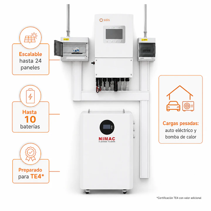 Sistema Solar Híbrido Premium 10kW, con 12 paneles bifaciales 620W y batería LiFePO4 15kWh 1