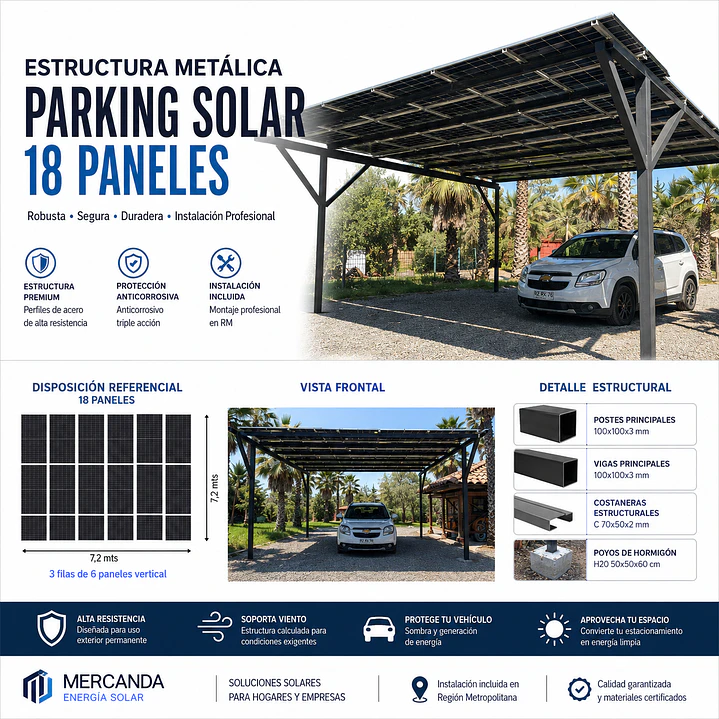 Estructura Metálica Parking Solar Premium 18 Paneles – Con Instalación 1