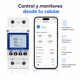 Protector Eléctrico Inteligente WiFi 63A TOMZN TOVA-63T  Medidor de Energía TuyaSmart