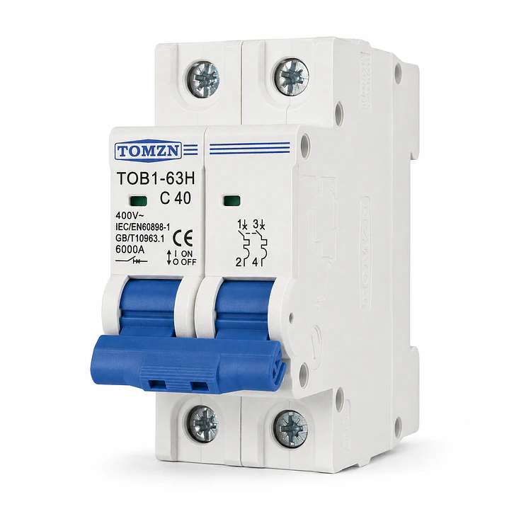 Interruptor Automático Termomagnetico TOMZN Bipolar 40A, para Tableros Solares y Cargadores EV 1