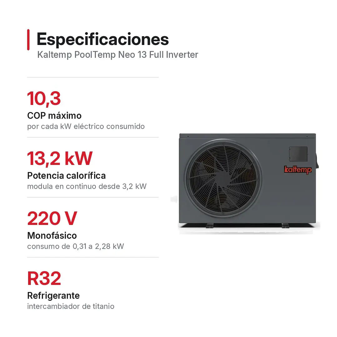 Bomba de Calor Piscina 50 m³ Full Inverter Wi-Fi + Instalación | Kaltemp PoolTemp Neo 13 2