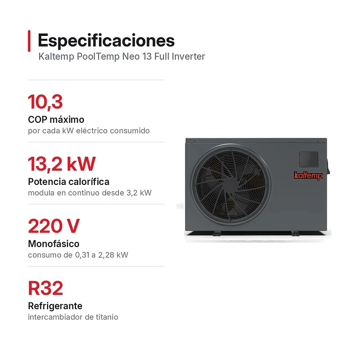 Bomba de Calor Piscina 50 m³ Full Inverter Wi-Fi + Instalación | Kaltemp PoolTemp Neo 13 2