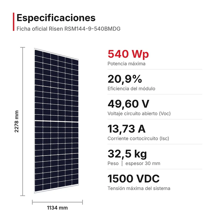 Panel Solar 540W Bifacial Risen Solar Doble Cristal - Mercanda 3