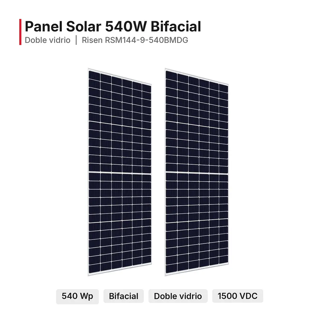 Panel Solar 540W Bifacial Risen Solar Doble Cristal - Mercanda 1
