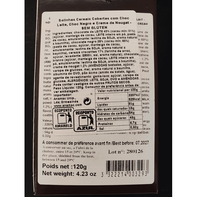 Bolinhas de Cereais com Chocolates e Creme Nougat 120g