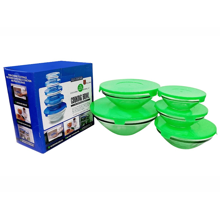 PACK 5 BOWLS DE VIDRIO CON TAPA