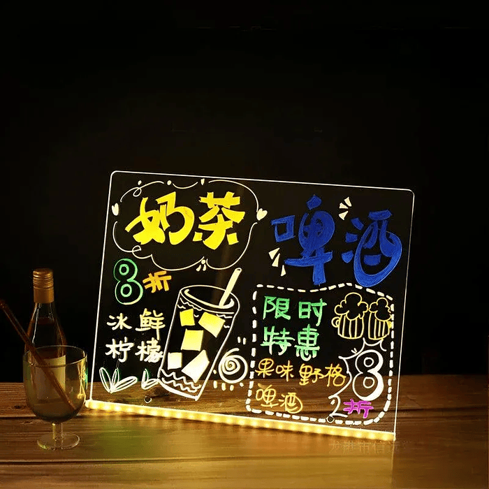 PIZARRA TABLERO ACRILICO LUZ LED 20CM X 20CM 1