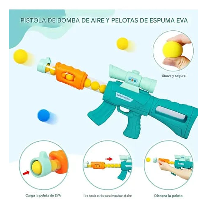 PISTOLA DE BOMBA DE AIRE Y PELOTA DE ESPUMA EVA