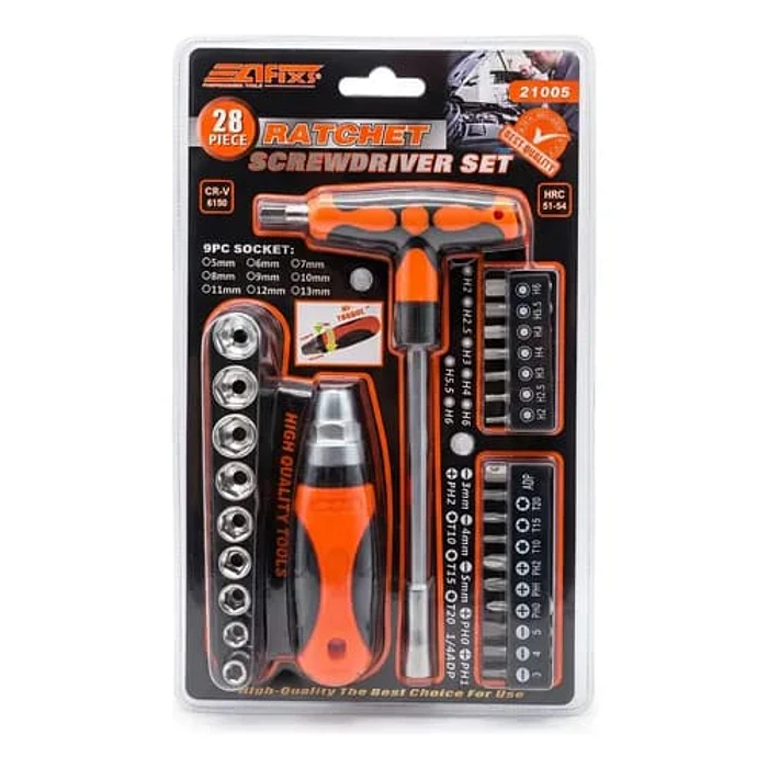SET DESTORNILLADOR 28 PIEZAS DADOS MANGO EN T  