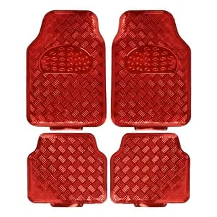  SET PISO DE GOMA 4 PIEZAS COLOR ROJO METALIZADO 2