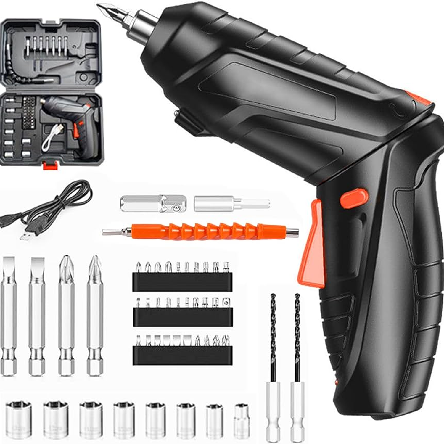 Juego de destornillador eléctrico inalámbrico de 48 piezas, recargable por USB, batería de litio, multifuncional con accesorios, compacto y portátil para proyectos domésticos y de bricolaje 1