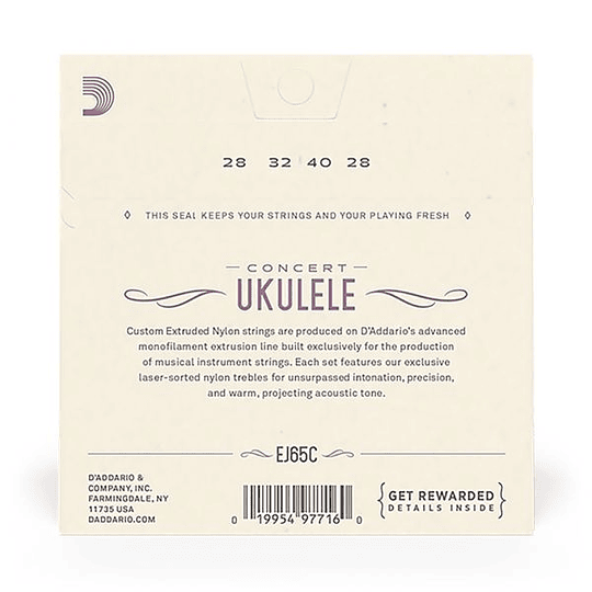 Cuerdas Para Ukelele Concierto Daddario EJ65C, Clear Nylon