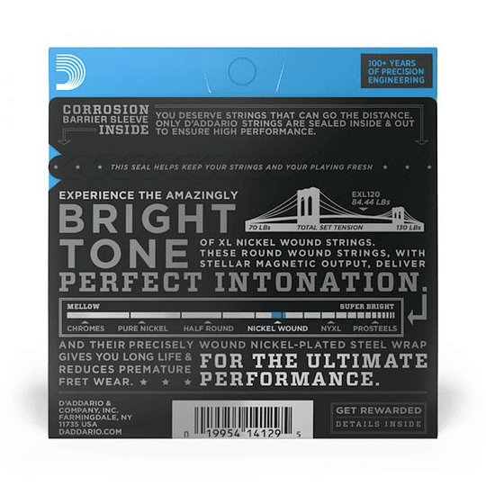 Cuerdas Guitarra Eléctrica Daddario EXL120, 09-42