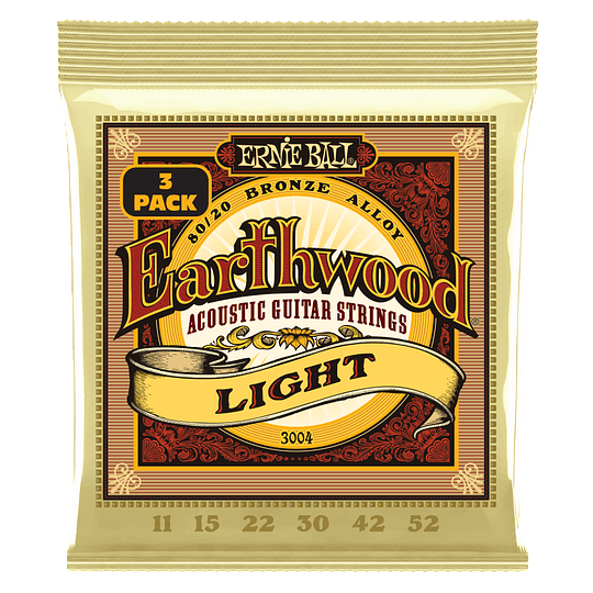 Pack De 3 Cuerdas De Guitarra Acústica Ernie Ball 3004 Earthwood Light, 11-52