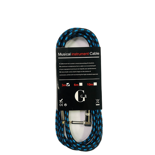 Cable de Instrumento Trenzado Negro/Azul GCR 3N, 3 Mts. 