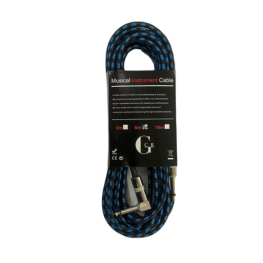 Cable de Instrumento Trenzado Negro/Azul GCR 6N, 6 Mts. 