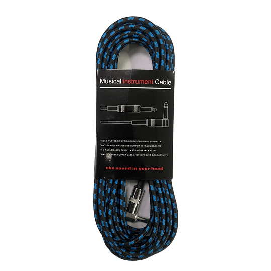 Cable de Instrumento Trenzado Negro/Azul GCR 6N, 6 Mts. 