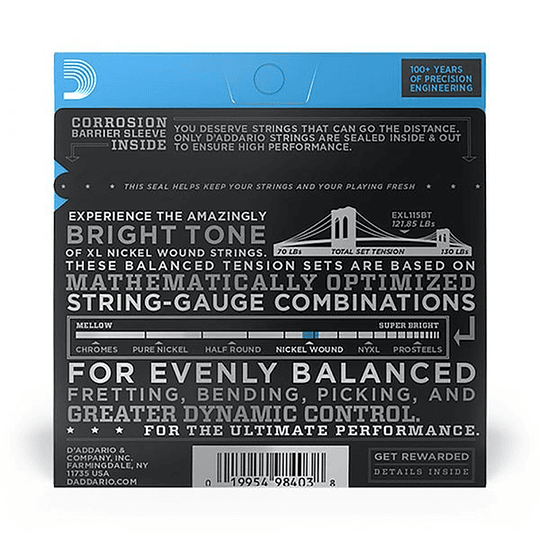 Cuerdas Para Guitarra Eléctrica Daddario Xl115Bt 011-050
