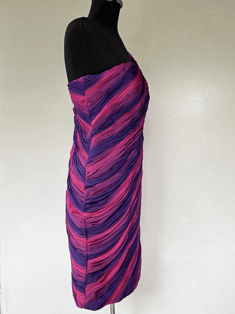 Vestido Corto Rayado Rosa / Morado - Talla 42