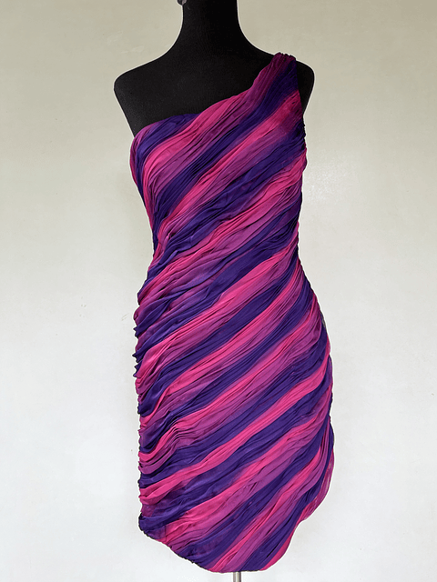Vestido Corto Rayado Rosa / Morado - Talla 42
