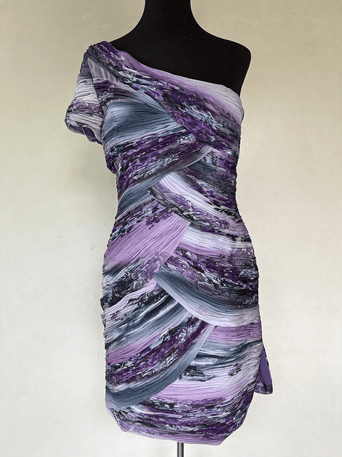VESTIDO CORTO RAYADO MORADO - TALLA 40