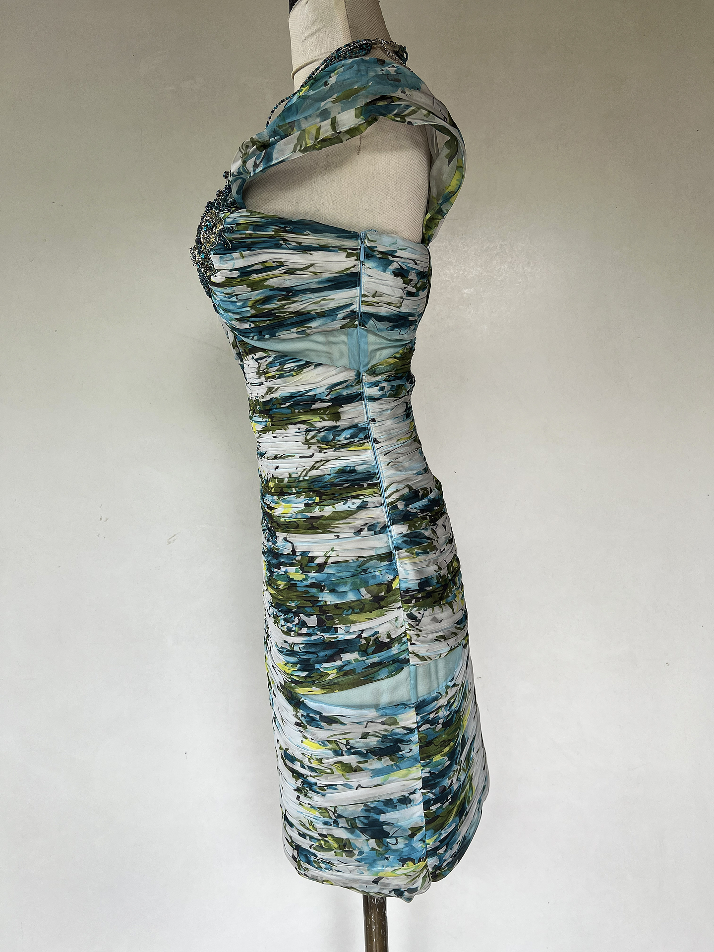 VESTIDO CORTO RAYADO CELESTE - TALLA 40 3