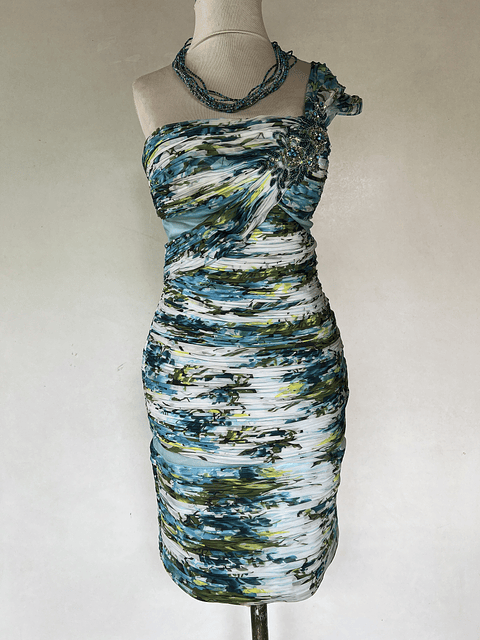 VESTIDO CORTO RAYADO CELESTE - TALLA 40