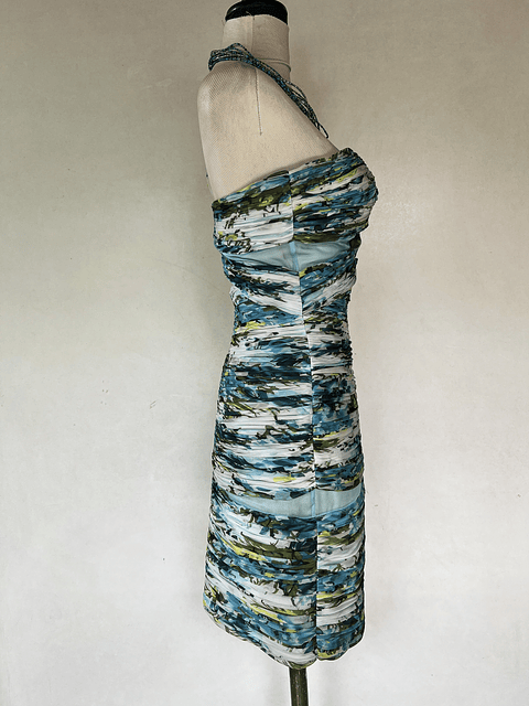 VESTIDO CORTO RAYADO CELESTE - TALLA 40