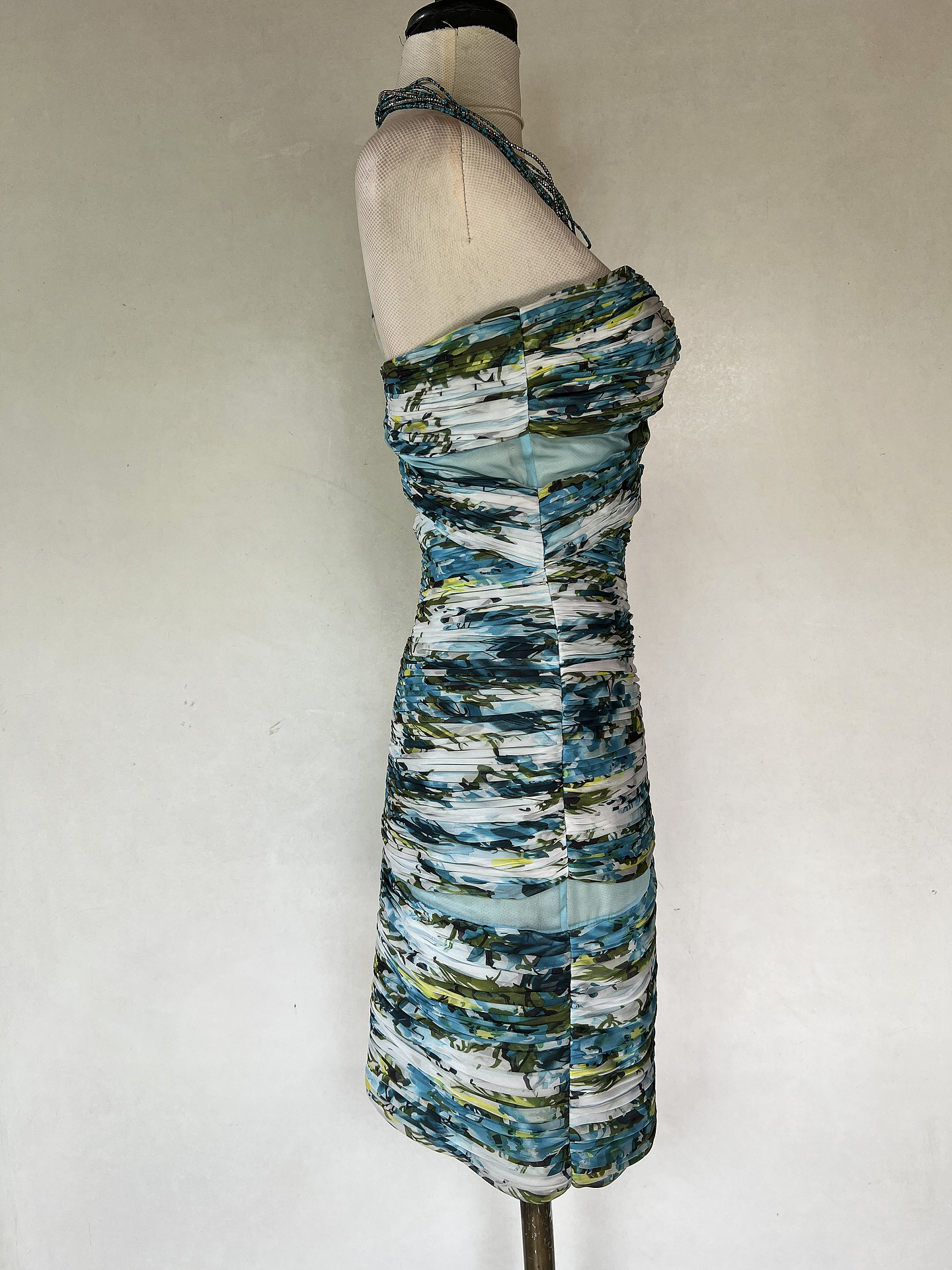 VESTIDO CORTO RAYADO CELESTE - TALLA 40 2