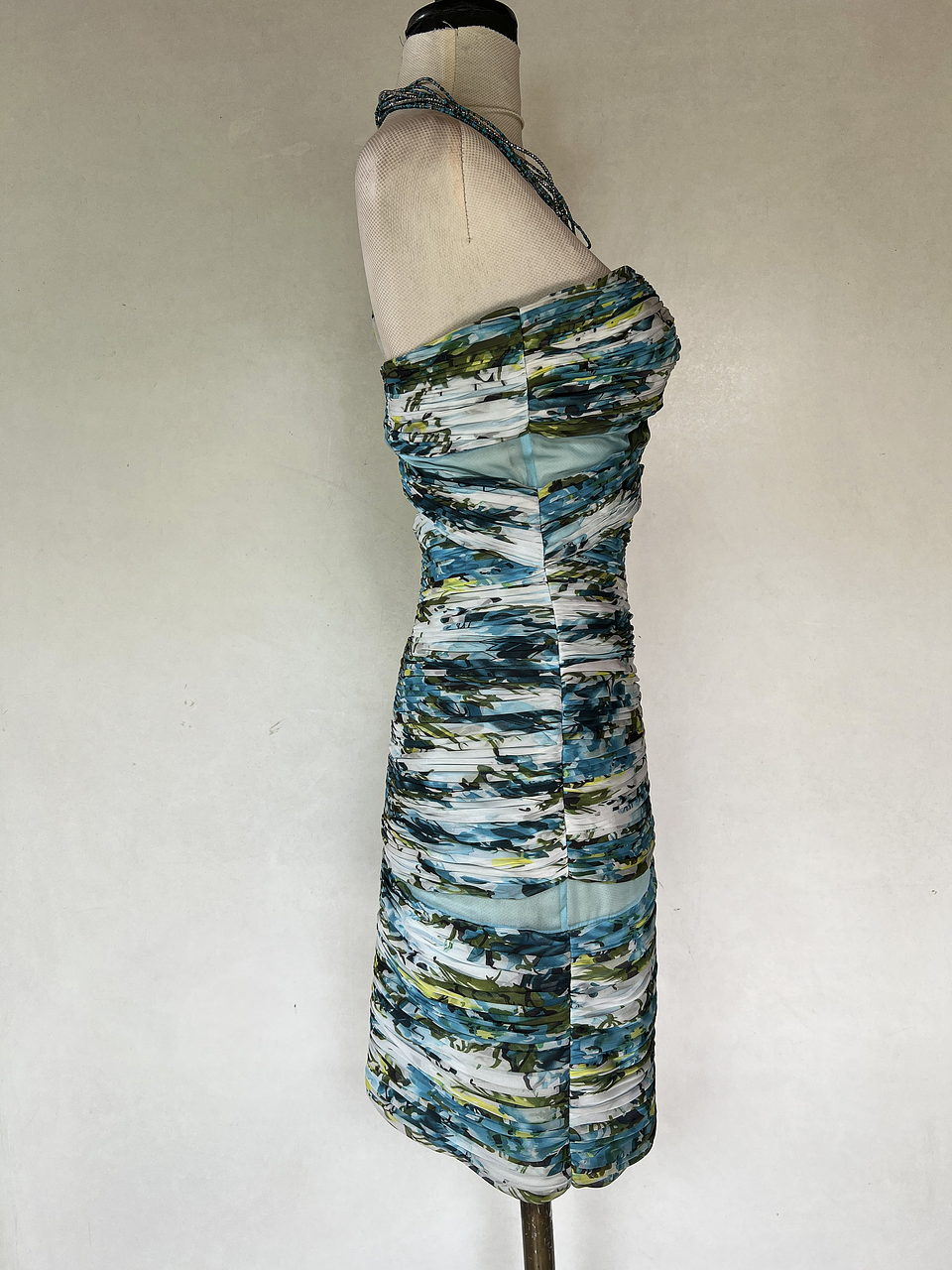 VESTIDO CORTO RAYADO CELESTE - TALLA 40 2