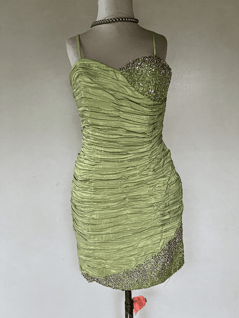 VESTIDO CORTO VERDE AGUA BRILLOS - TALLA 40
