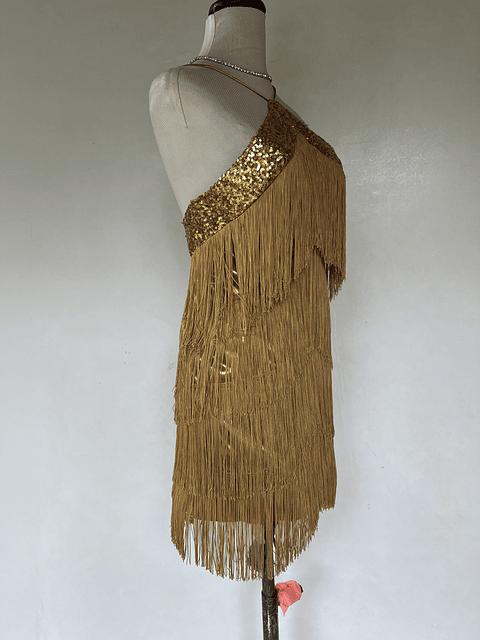 VESTIDO CORTO FLECOS DORADO - TALLA 42