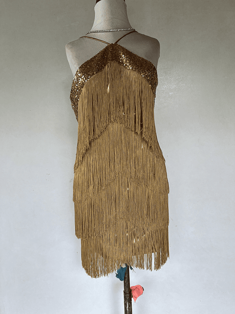 VESTIDO CORTO FLECOS DORADO - TALLA 42